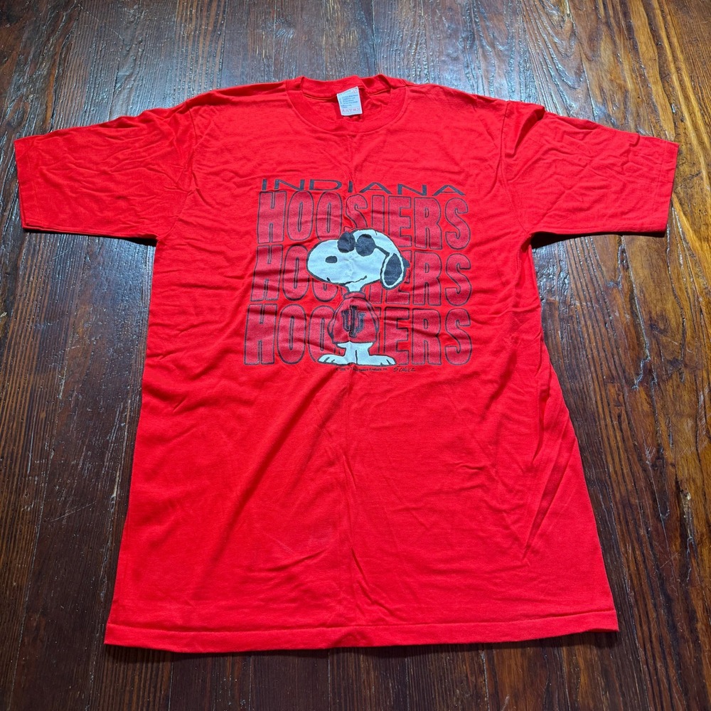 Peanuts x Indiana Hoosiers Shirt Mens L Red Snoopy‎ Joe Cool Single Stitch USA